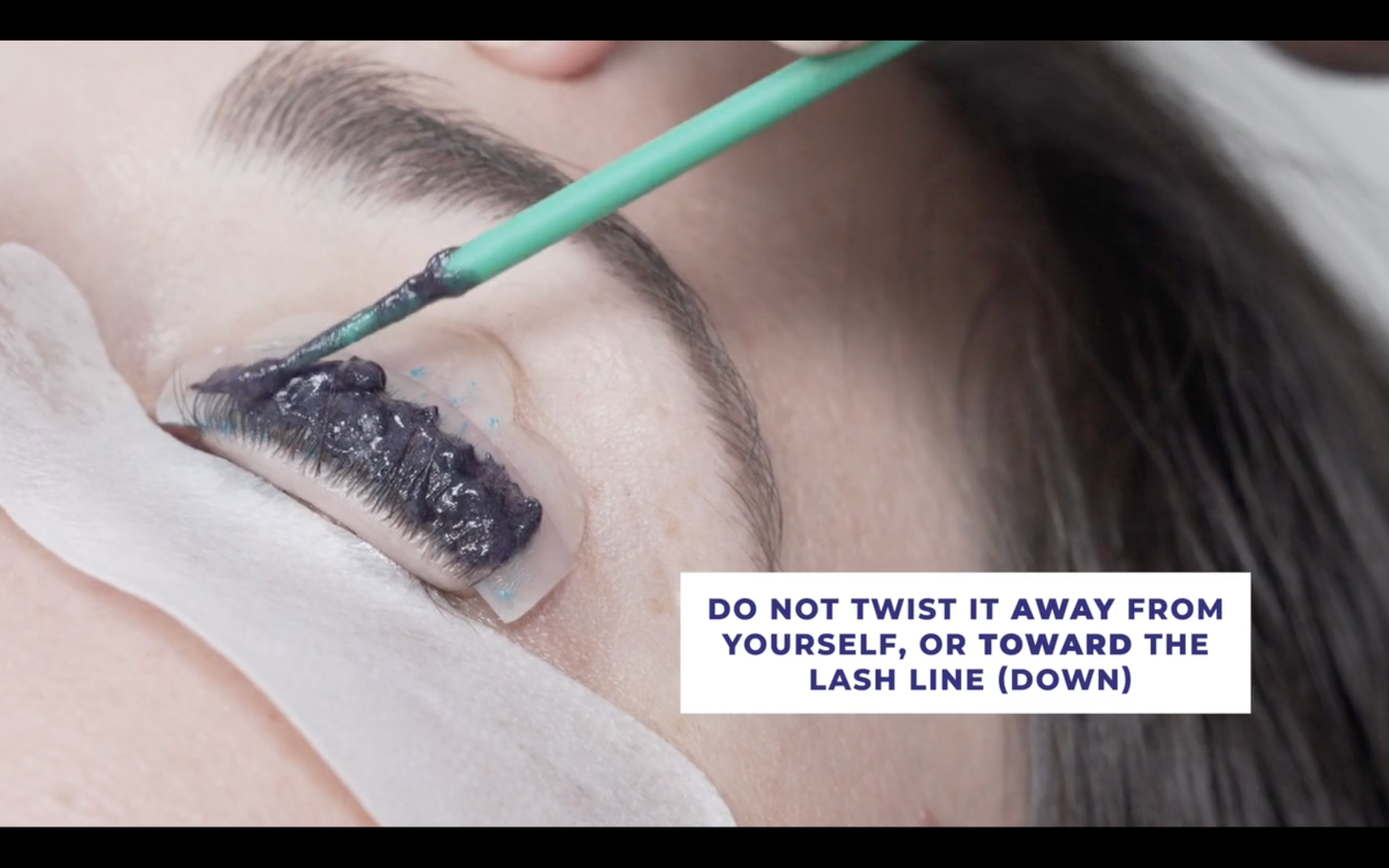 lash lift and tint being performed